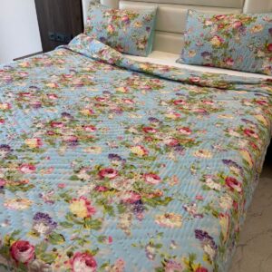 California Kings Blue Floral Quilt with Pillow Cover 4