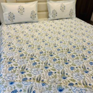 Blue Birdie King Size Sheet with 2 Reversible Pillow Covers 2