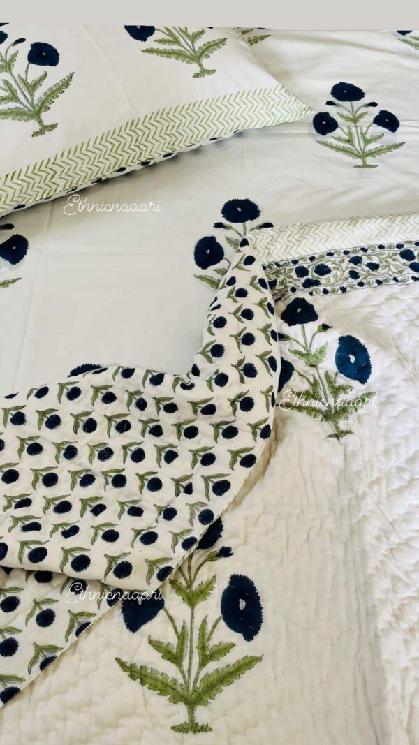 Double Bed- Block Print Cotton Quilts 
Blue Poppies (Reversible Quilts) 
(Dispatch Time 24 Hours)