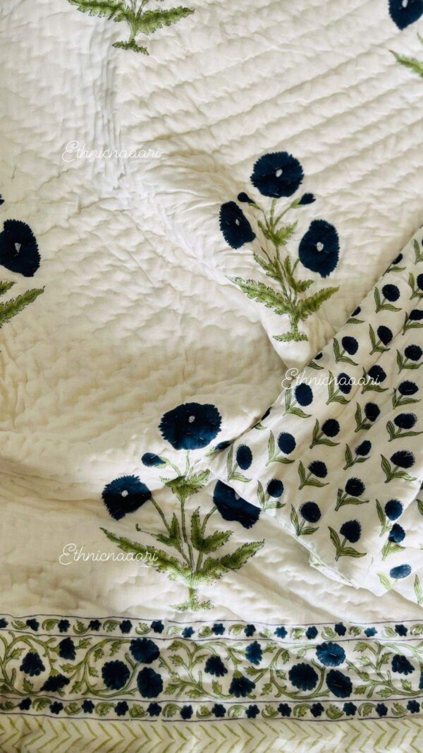 Double Bed- Block Print Cotton Quilts 
Blue Poppies (Reversible Quilts) 
(Dispatch Time 24 Hours)