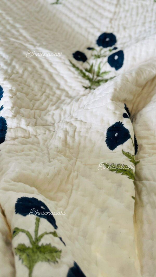 Double Bed- Block Print Cotton Quilts 
Blue Poppies (Reversible Quilts) 
(Dispatch Time 24 Hours)