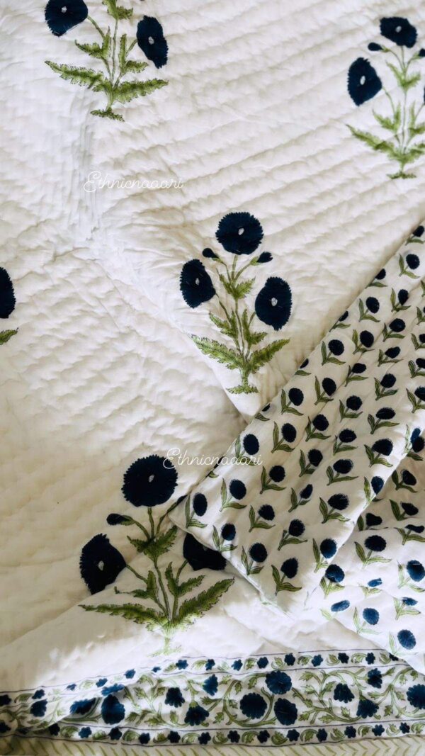 Double Bed- Block Print Cotton Quilts 
Blue Poppies (Reversible Quilts) 
(Dispatch Time 24 Hours)