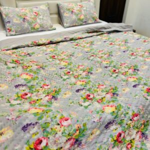 California Kings Grey Floral Quilt with Pillow Cover 1
