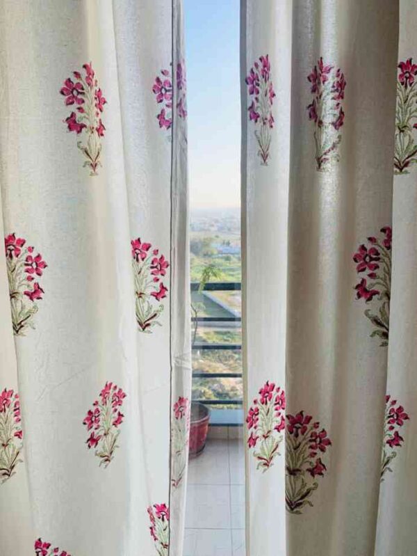 Canvas ( Thick) - Pink Blossom - Set of 2 Curtains  (Dispatch Time 24 Hours)