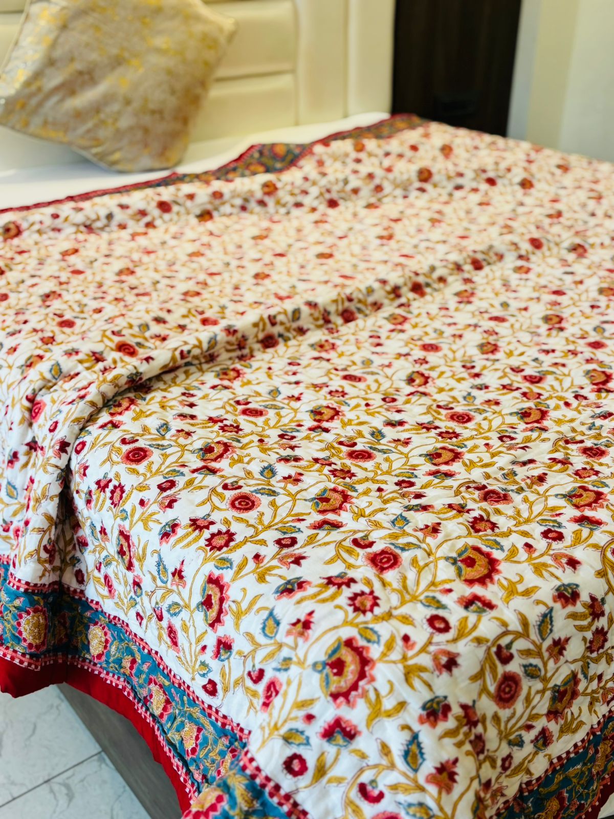 Double Bed Block Print Cotton Quilts Lotus 🪷 12