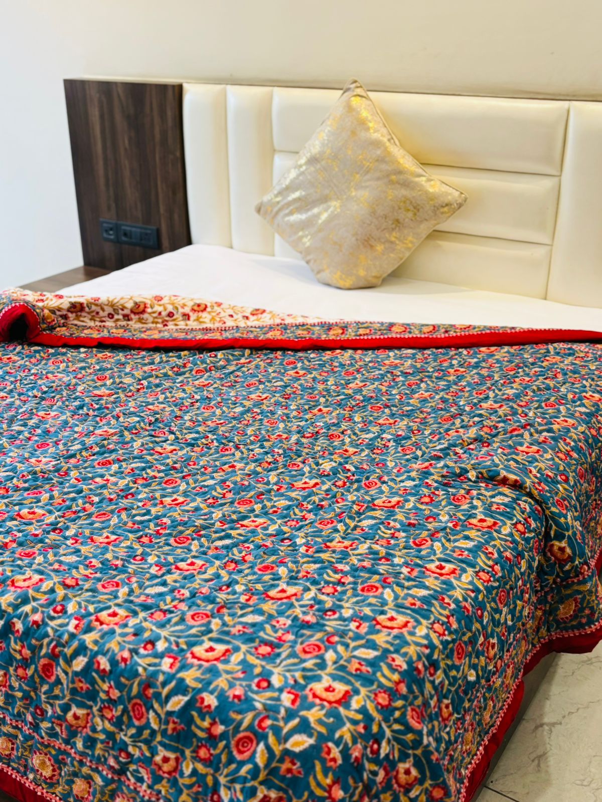 Double Bed Block Print Cotton Quilts Lotus 🪷 13