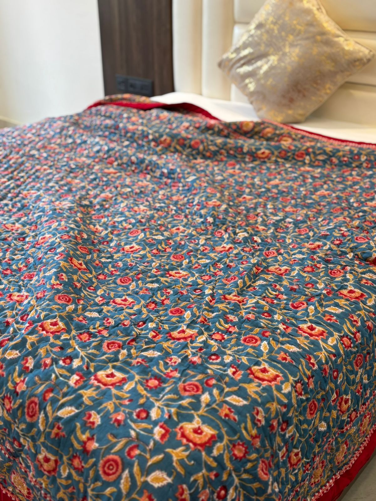 Double Bed Block Print Cotton Quilts Lotus 🪷 14