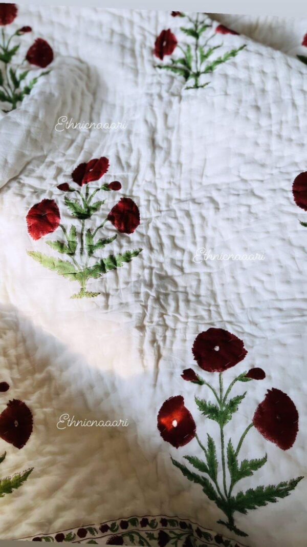 Double Bed- Block Print Cotton Quilts 
Red Poppies (Reversible Quilts) 
(Dispatch Time 24 Hours)