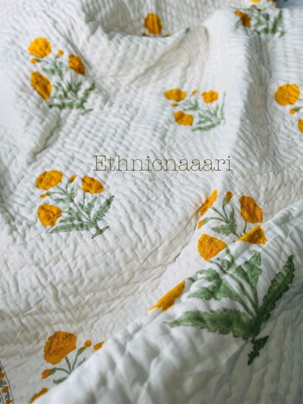 Double Bed- Block Print Cotton Quilts 
Yellow Poppies (Reversible Quilts) 
(Dispatch Time 24 Hours)