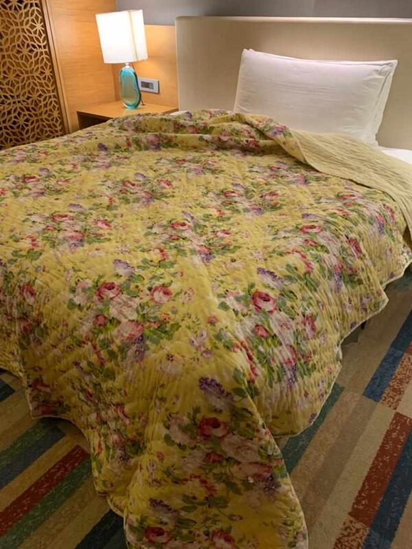 Double Bed- Block Print Cotton Quilts Lemony 💛(Reversible Quilts) (Dispatch Time 24 Hours)