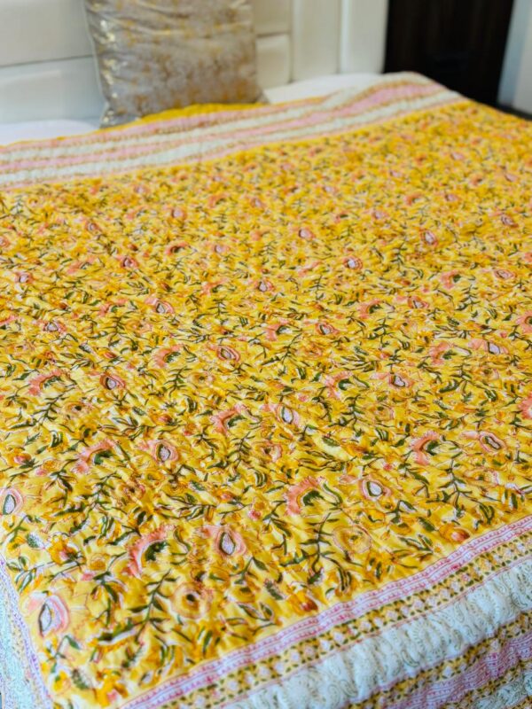 Double Bed- Block Print Cotton Quilts 
Marigold 💛 (Reversible Quilts) 
(Dispatch Time 24 Hours)