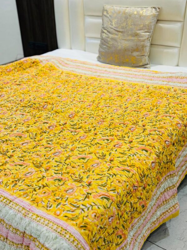 Double Bed- Block Print Cotton Quilts 
Marigold 💛 (Reversible Quilts) 
(Dispatch Time 24 Hours)