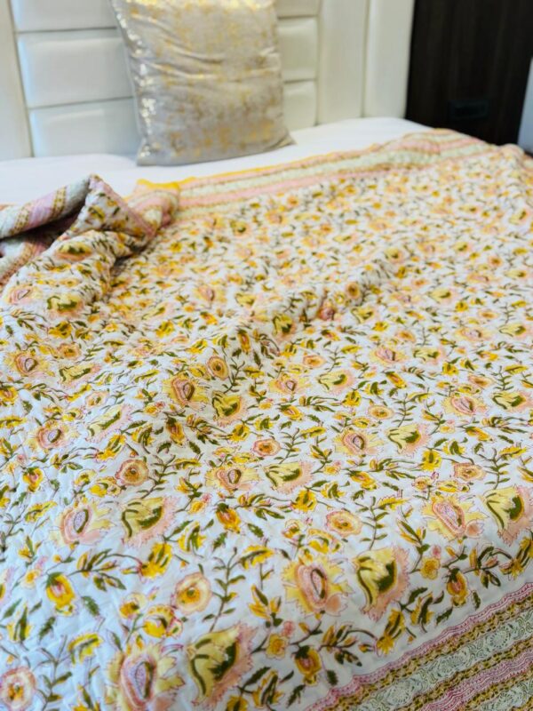 Double Bed- Block Print Cotton Quilts 
Marigold 💛 (Reversible Quilts) 
(Dispatch Time 24 Hours)