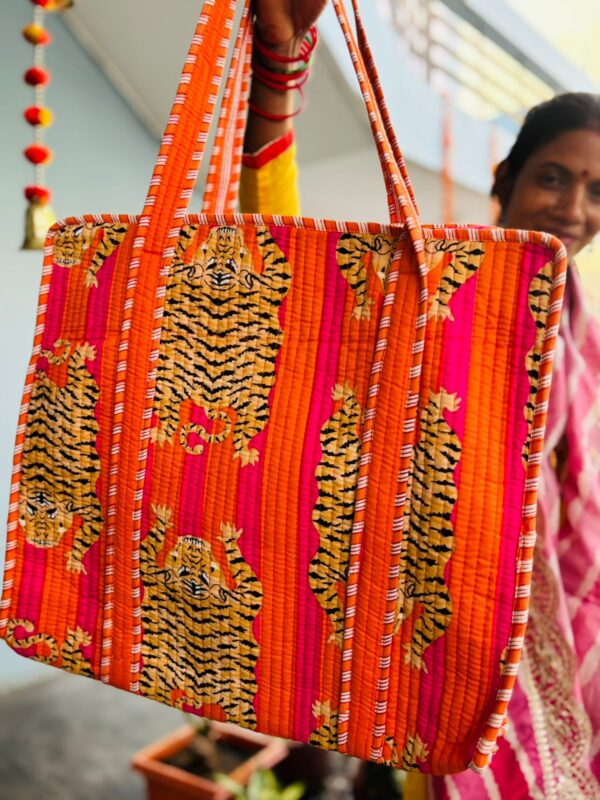 Orange 🍊 Cotton Tote Bag with Zip 1