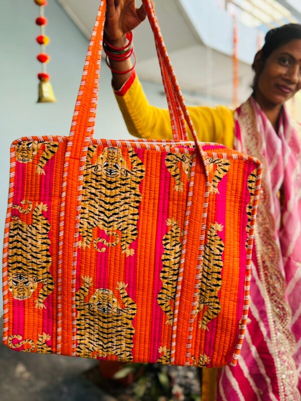Orange 🍊 Cotton Tote Bag with Zip 2