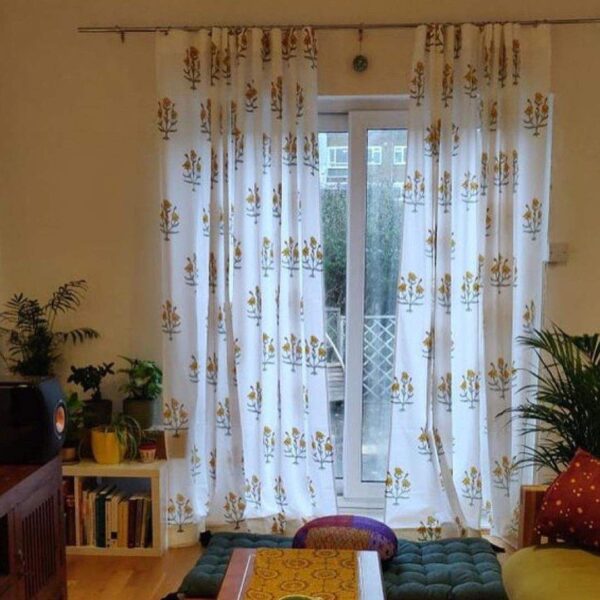 Sheer - Yellow Bootah- Set of 2 Curtains 
(Dispatch Time 24 Hours)