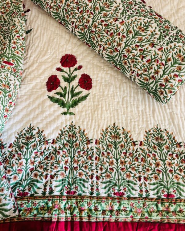 Single Bed- Block Print Cotton Quilts 
Red Poppies (Reversible Quilts) 
(Dispatch Time 24 Hours)