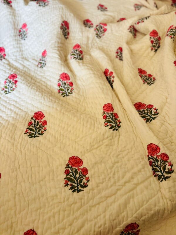 Double Bed- Block Print Cotton Quilts 
Pink Roses (Reversible Quilts) 
(Dispatch Time 24 Hours)