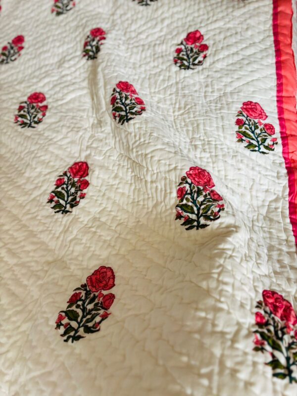 Double Bed- Block Print Cotton Quilts 
Pink Roses (Reversible Quilts) 
(Dispatch Time 24 Hours)