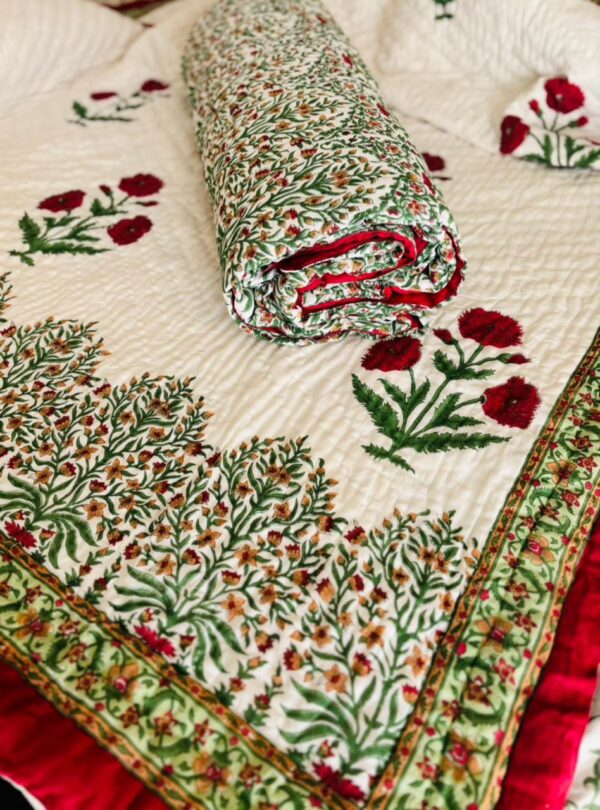 Single Bed- Block Print Cotton Quilts 
Red Poppies (Reversible Quilts) 
(Dispatch Time 24 Hours)