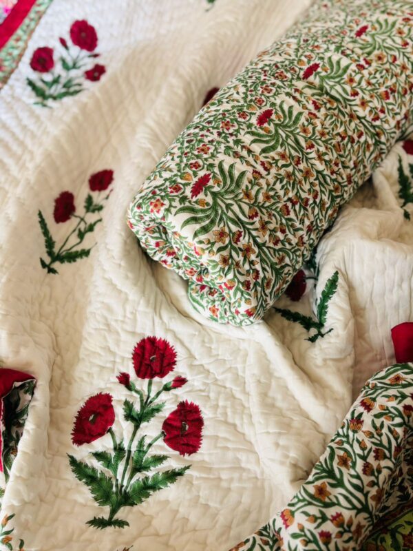 Single Bed- Block Print Cotton Quilts 
Red Poppies (Reversible Quilts) 
(Dispatch Time 24 Hours)