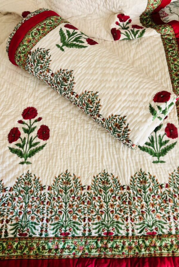 Single Bed- Block Print Cotton Quilts 
Red Poppies (Reversible Quilts) 
(Dispatch Time 24 Hours)