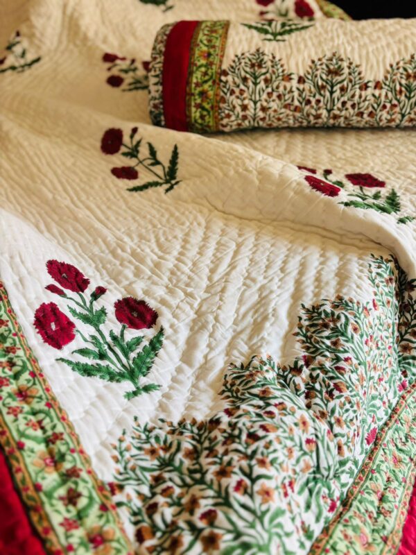 Single Bed- Block Print Cotton Quilts 
Red Poppies (Reversible Quilts) 
(Dispatch Time 24 Hours)