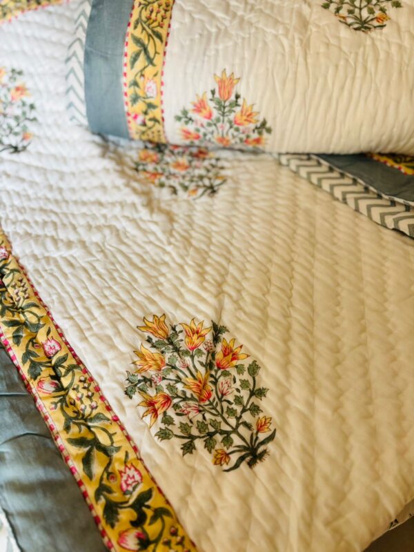 Single Bed- Block Print Cotton Quilts 
Yellow Chimes (Reversible Quilts) 
(Dispatch Time 24 Hours)