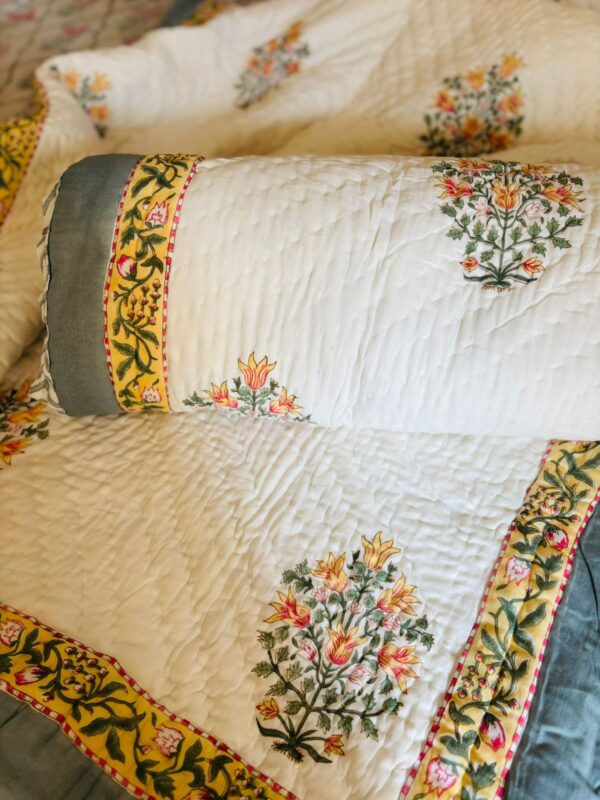 Single Bed- Block Print Cotton Quilts 
Yellow Chimes (Reversible Quilts) 
(Dispatch Time 24 Hours)