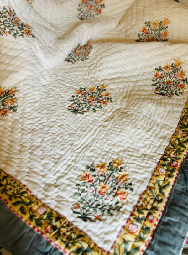 Single Bed- Block Print Cotton Quilts 
Yellow Chimes (Reversible Quilts) 
(Dispatch Time 24 Hours)