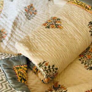 Single Bed- Block Print Cotton Quilts 
Yellow Chimes (Reversible Quilts) 
(Dispatch Time 24 Hours)