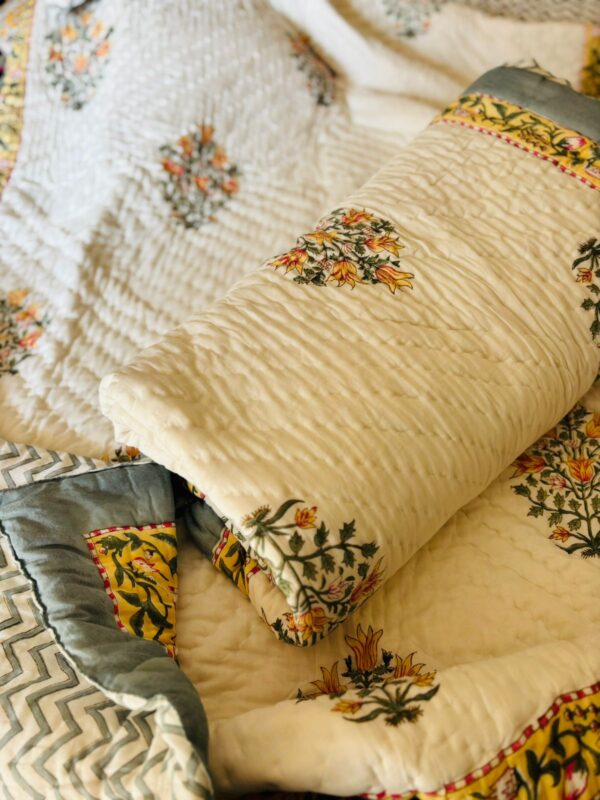 Single Bed- Block Print Cotton Quilts 
Yellow Chimes (Reversible Quilts) 
(Dispatch Time 24 Hours)