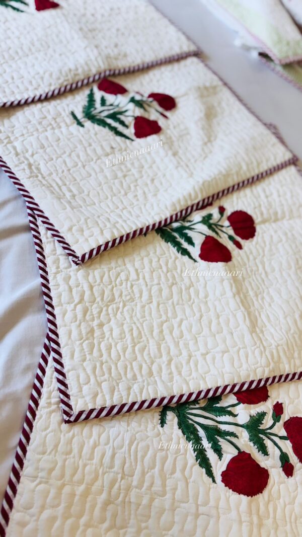 Big Size Quilted Block Print Cushion Cover Red Poppies 3