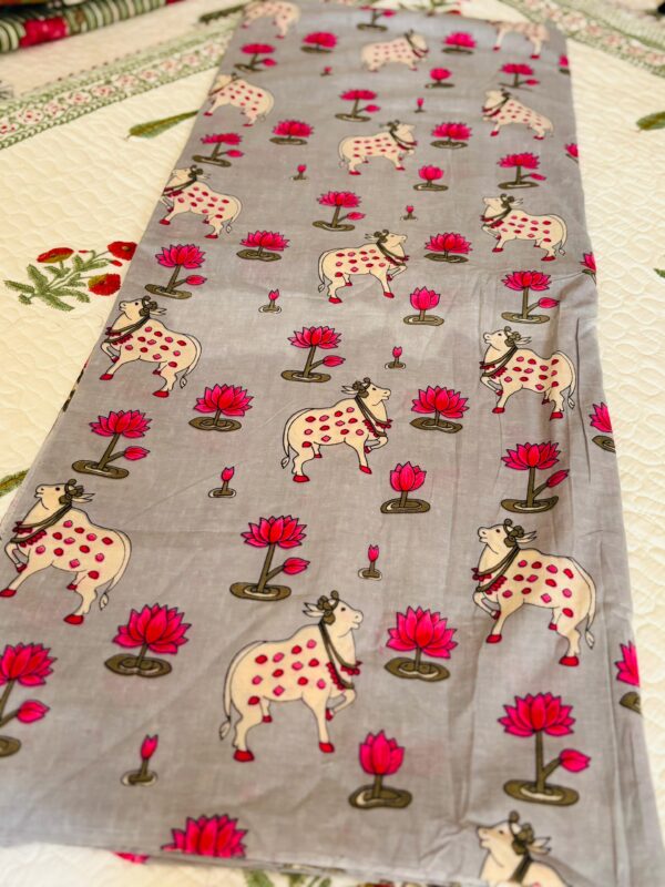 100./. Cotton Mul Fabrics, Grey Pichwai 🪷Raw Fabrics - Pure Cotton