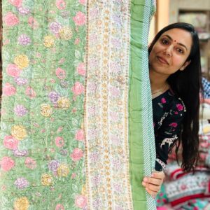 Double Bed - JAIPURI RAZAI - Hand Block Print 
Green Pleasure 🍃
(Dispatch Time 24 Hours)