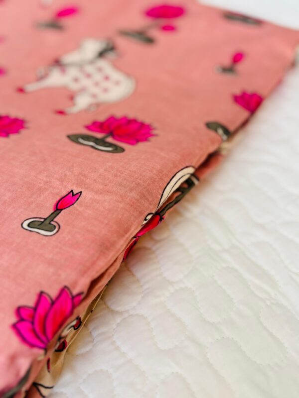 100./. Cotton Mul Fabrics, Peach Pichwai - Raw Fabrics - Pure Cotton