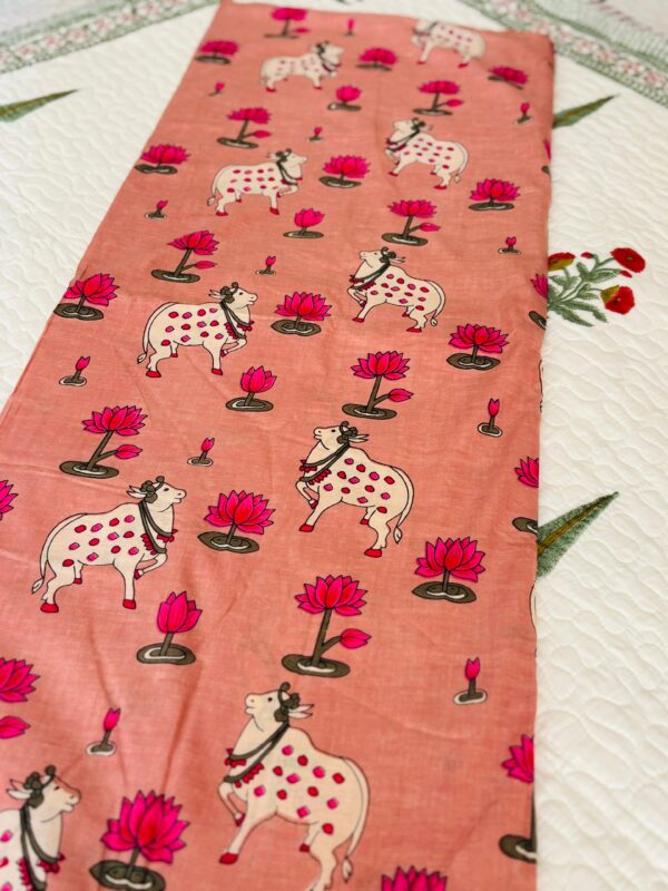 100./. Cotton Mul Fabrics, Peach Pichwai - Raw Fabrics - Pure Cotton