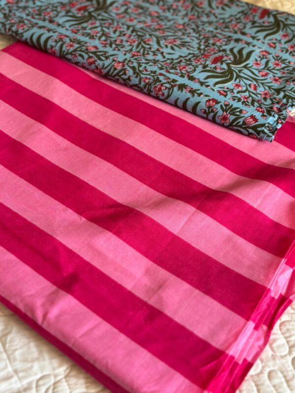 100./. Cotton Mul Fabrics, Pink Stripes 🎀Raw Fabrics - Pure Cotton