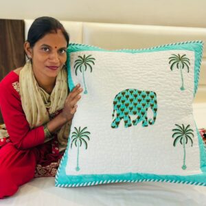 Quilted Block Print - Cushion Cover - Neela Haathi  (Pair - Set of 2 Quilted Cushion Covers)

24*24 inches

(Dispatch Time 24 hours)