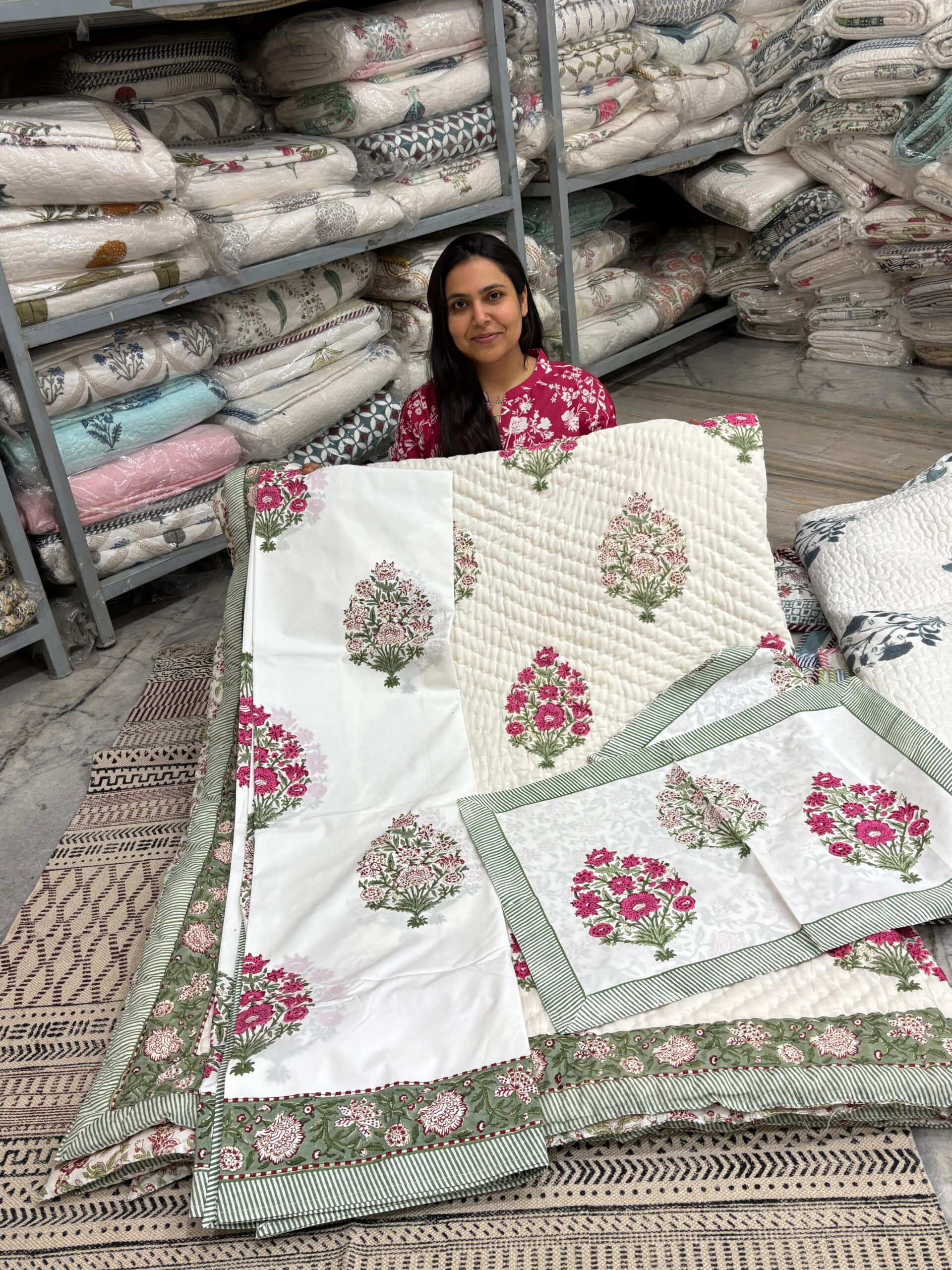 Double Bed - All Season Mulmul Jaipuri Quilt - Hand Block Print 🧿🧿 Pink (Dispatch Time 24 Hours)