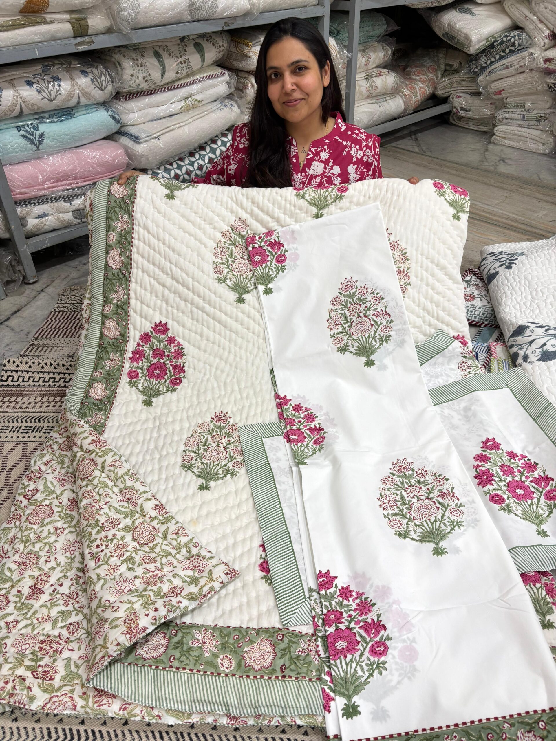 Double Bed - All Season Mulmul Jaipuri Quilt - Hand Block Print 🧿🧿 Pink (Dispatch Time 24 Hours)