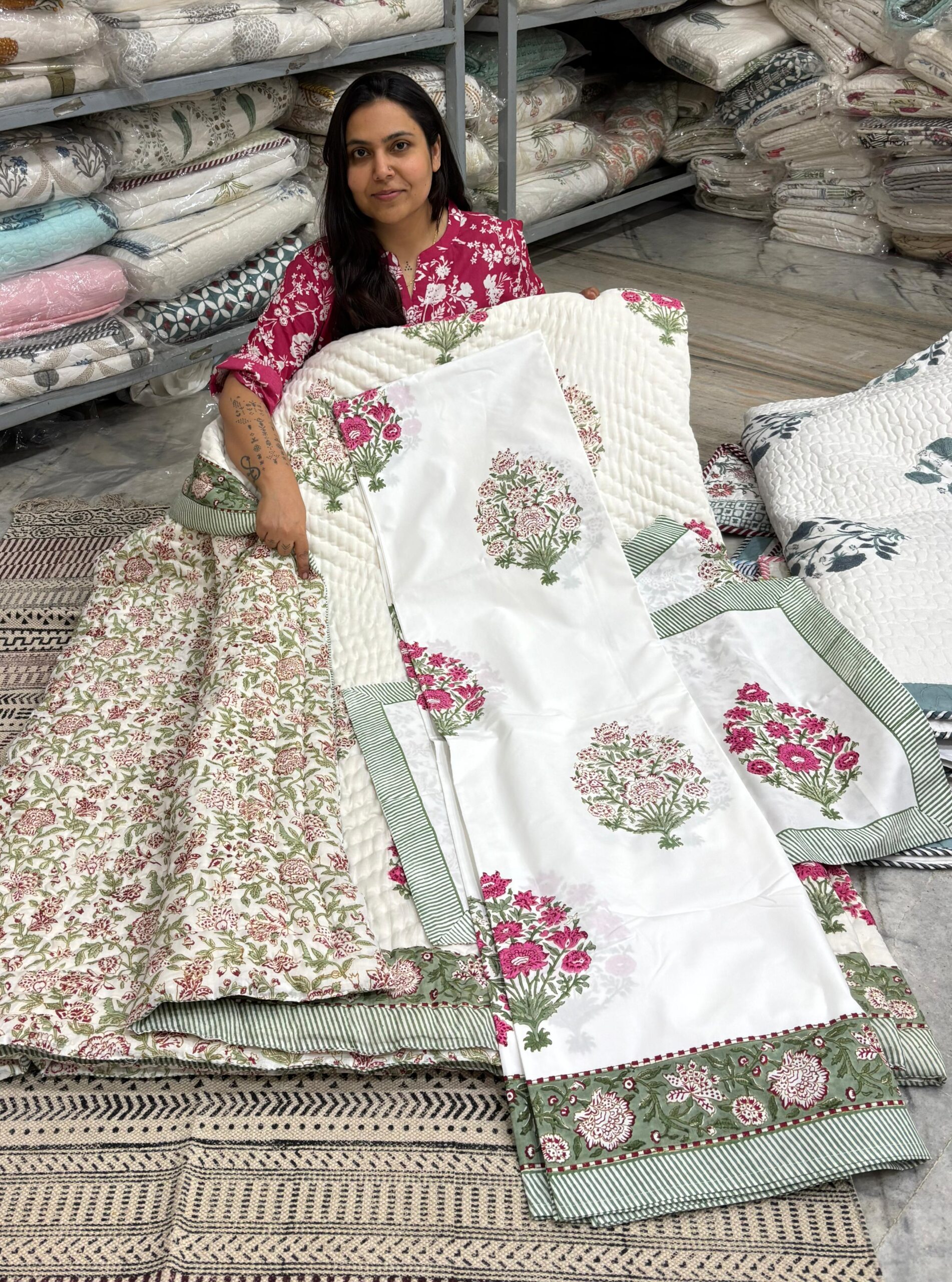 Double Bed - All Season Mulmul Jaipuri Quilt - Hand Block Print 🧿🧿 Pink (Dispatch Time 24 Hours)