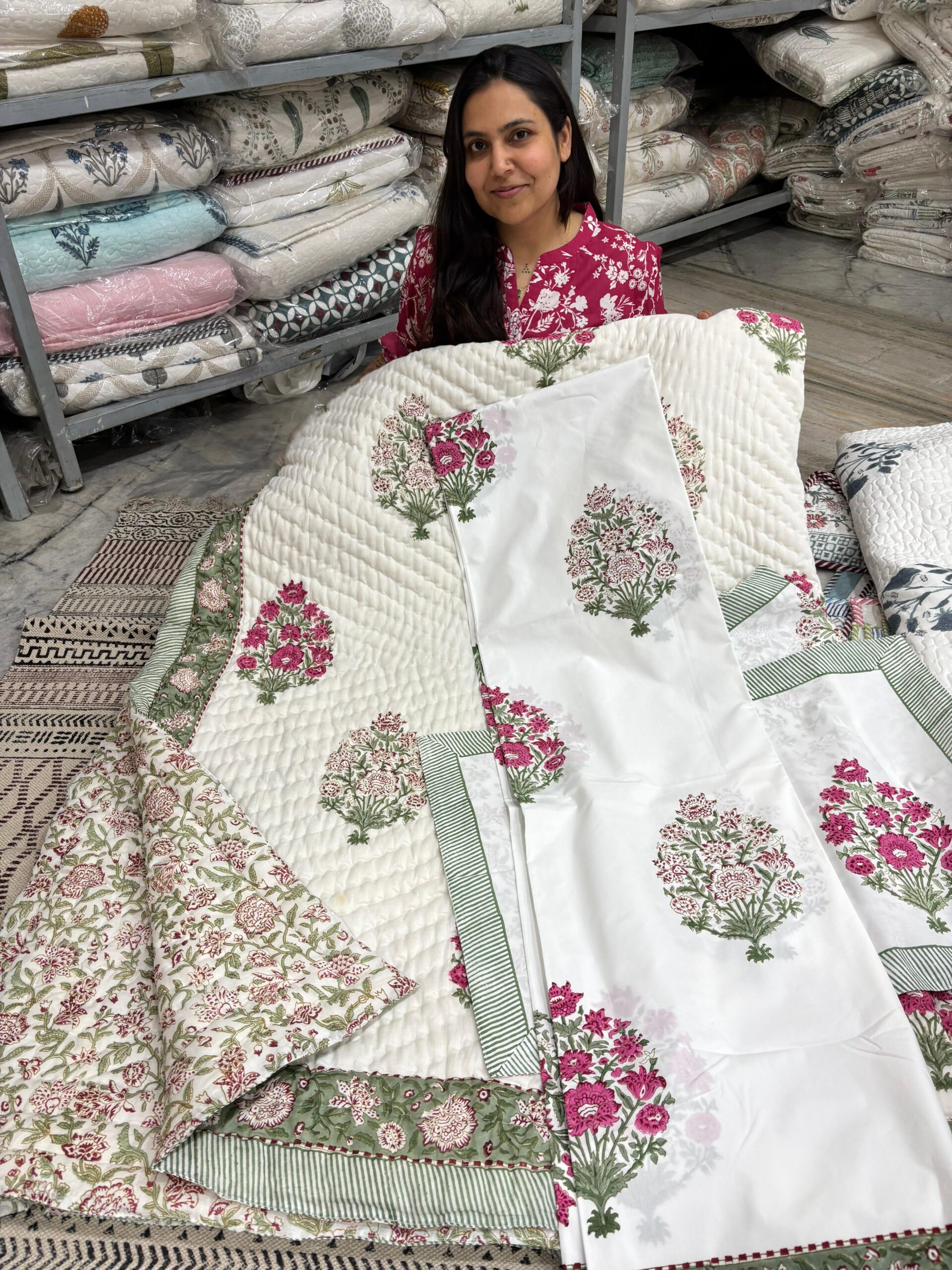 Double Bed - All Season Mulmul Jaipuri Quilt - Hand Block Print 🧿🧿 Pink (Dispatch Time 24 Hours)